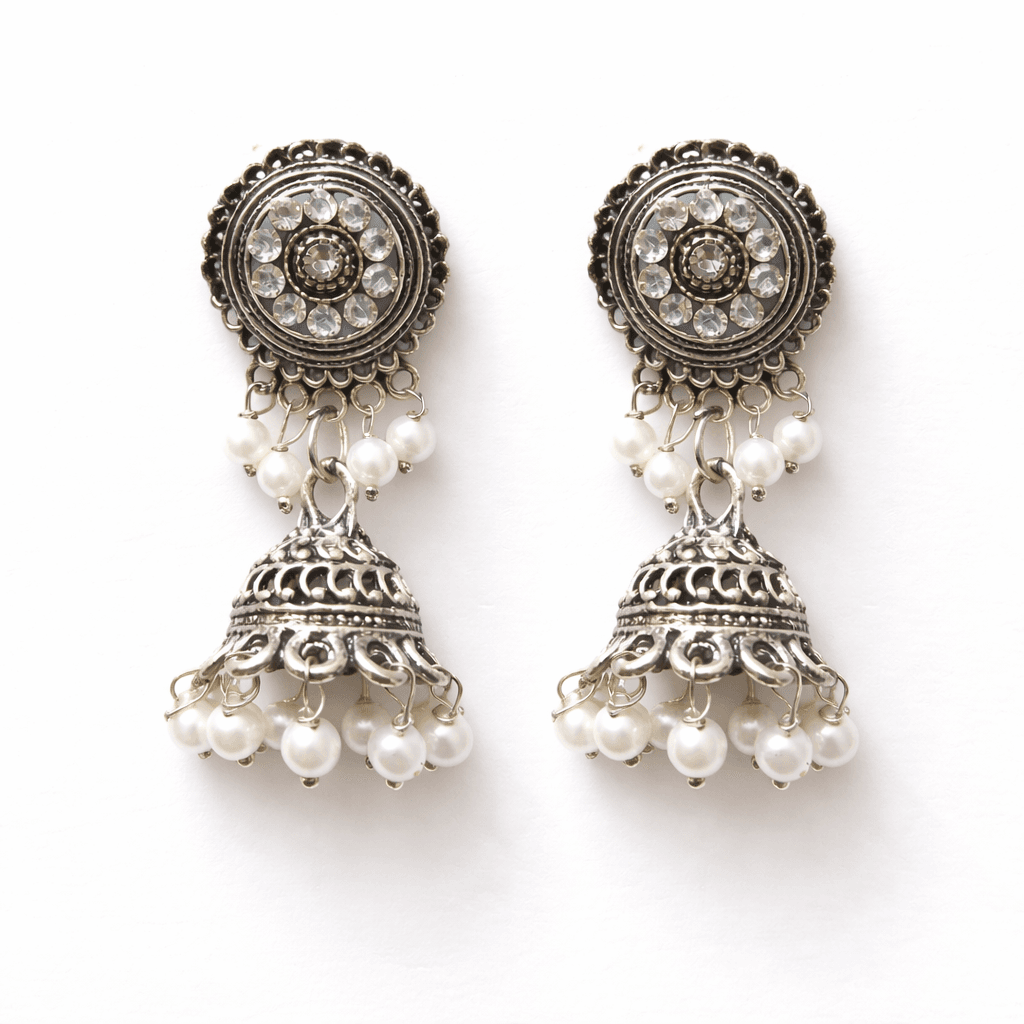 Oxidized Silver Pearl Jhumka Earrings for Women | Traditional Ethnic Drop Jewellery