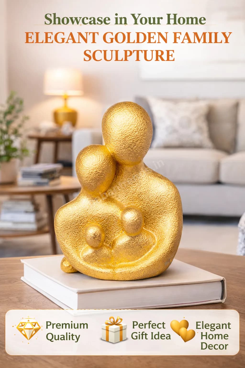 golden family sculpture home decor showpiece placed on table in living room elegant design